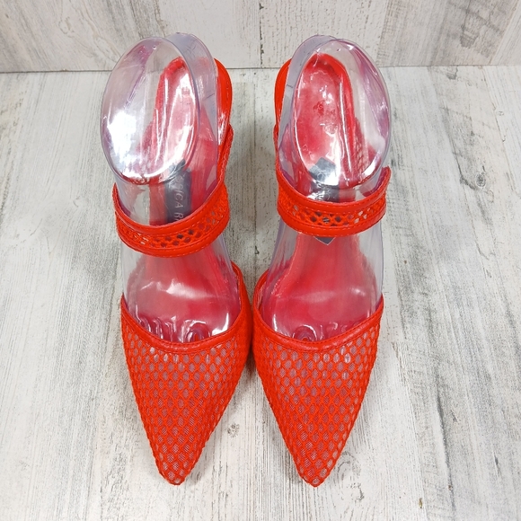 Jessica Rich Ysabelle Red Fishnet Stiletto Evening Party Heels #1355 - Picture 3 of 11